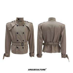 Relaxed Cotton-Linen Suiting Set with Notched Lapels - Khaki Top