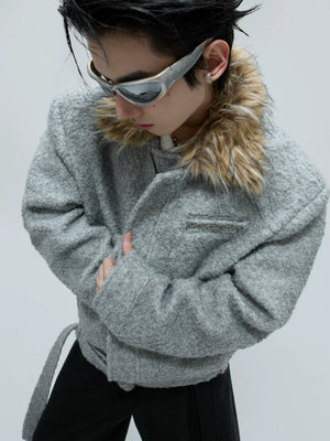 Detachable Collar Wool-Blend Padded Jacket - main image 2