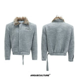 Detachable Collar Wool-Blend Padded Jacket - Gray Top