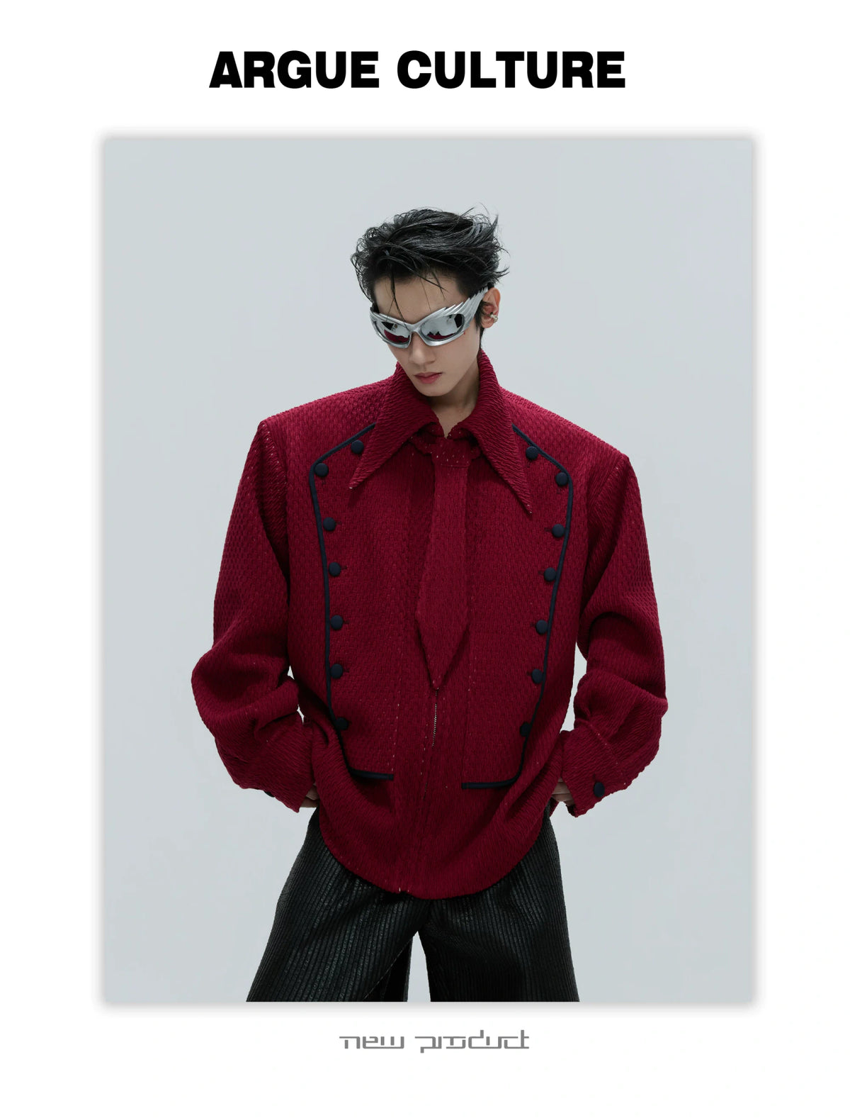 Double-Breasted Wool-Blend Jacket with Detachable Tie - description image 2