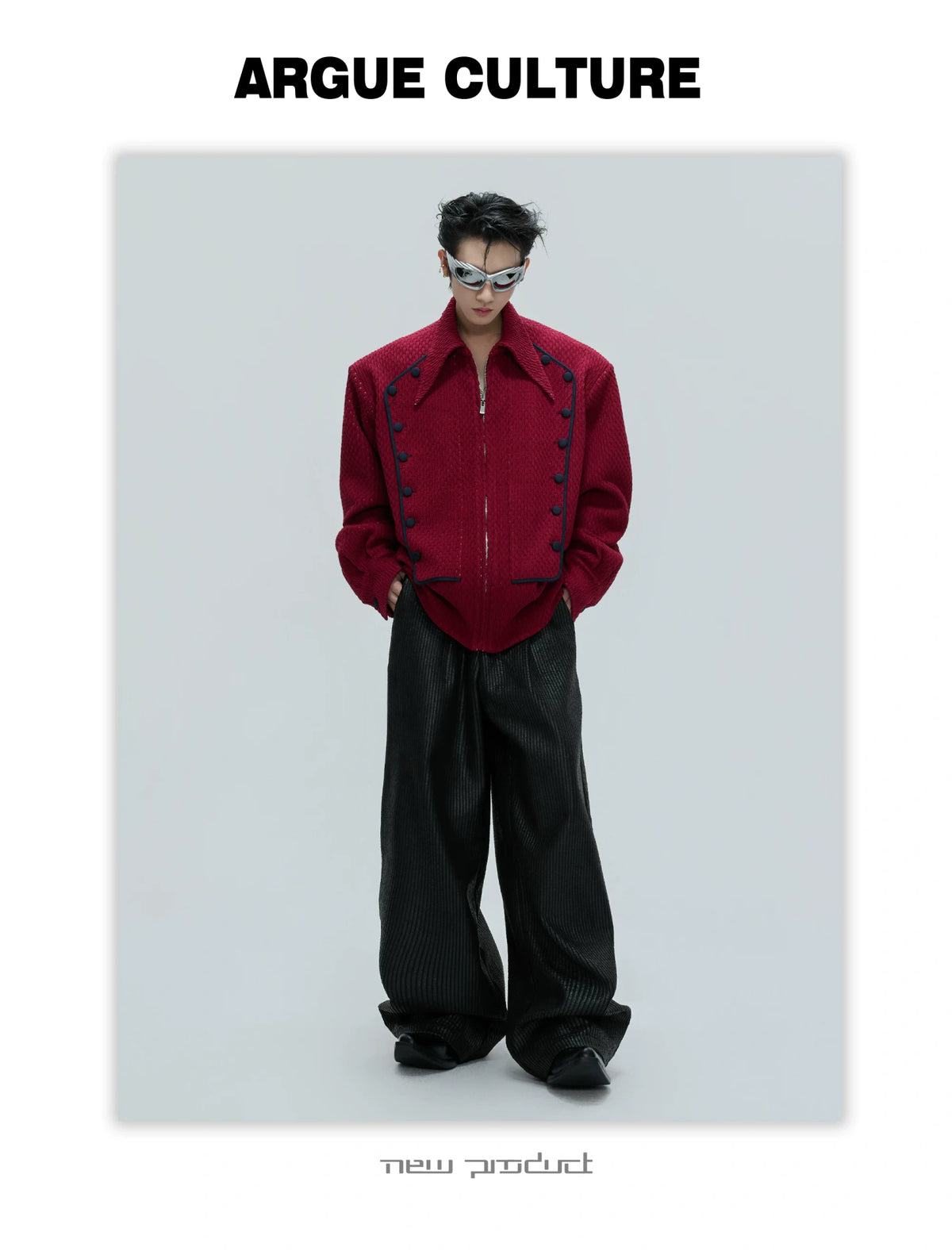 Double-Breasted Wool-Blend Jacket with Detachable Tie - description image 6