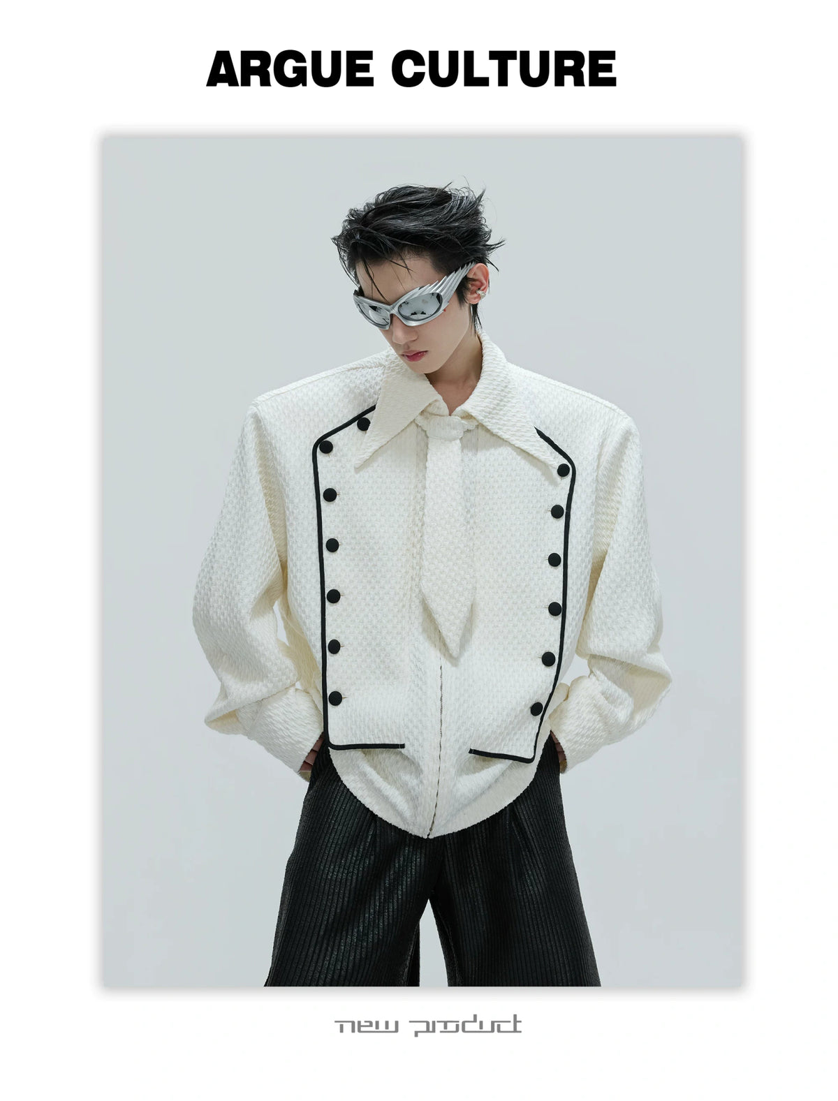 Double-Breasted Wool-Blend Jacket with Detachable Tie - description image 7