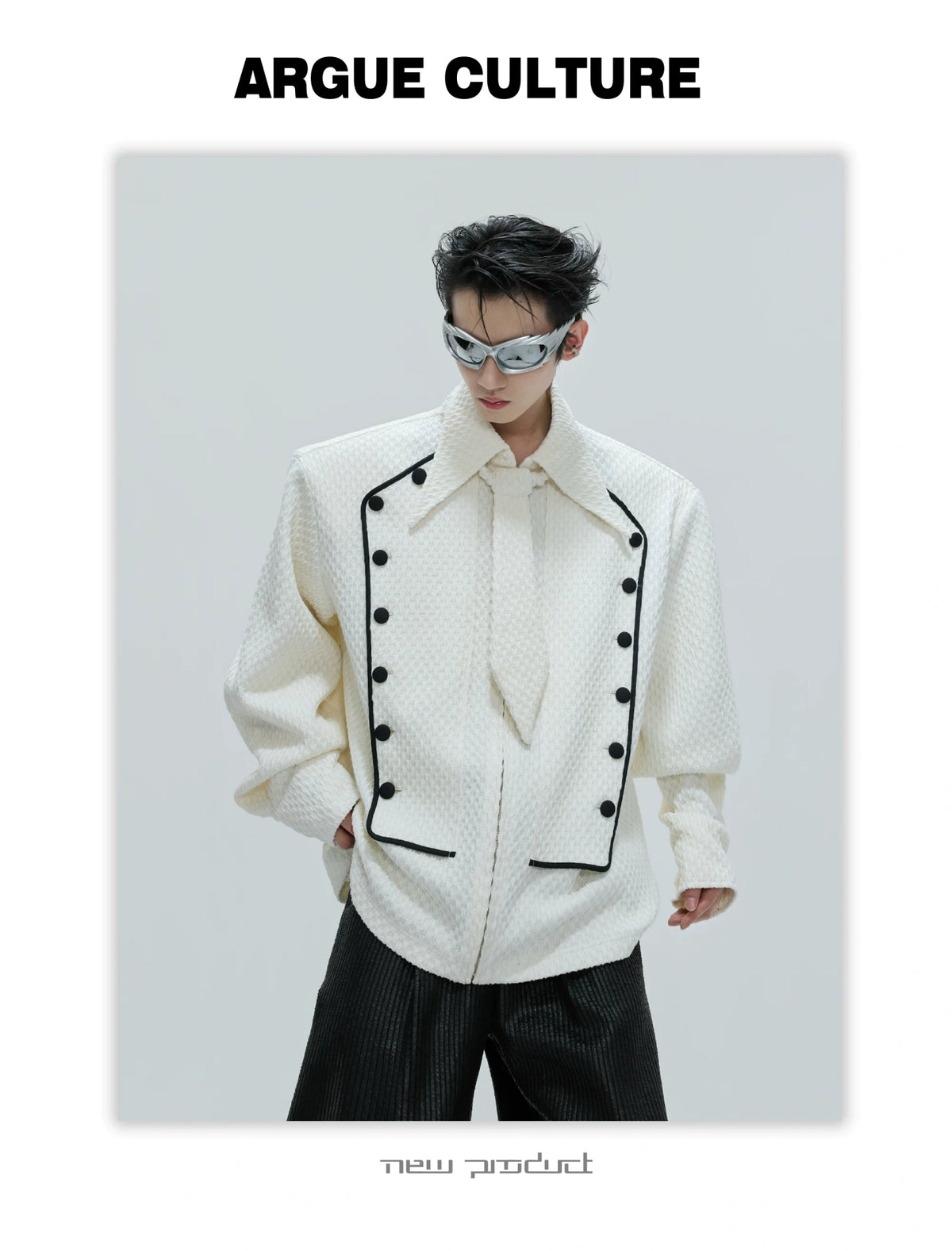 Double-Breasted Wool-Blend Jacket with Detachable Tie - description image 8