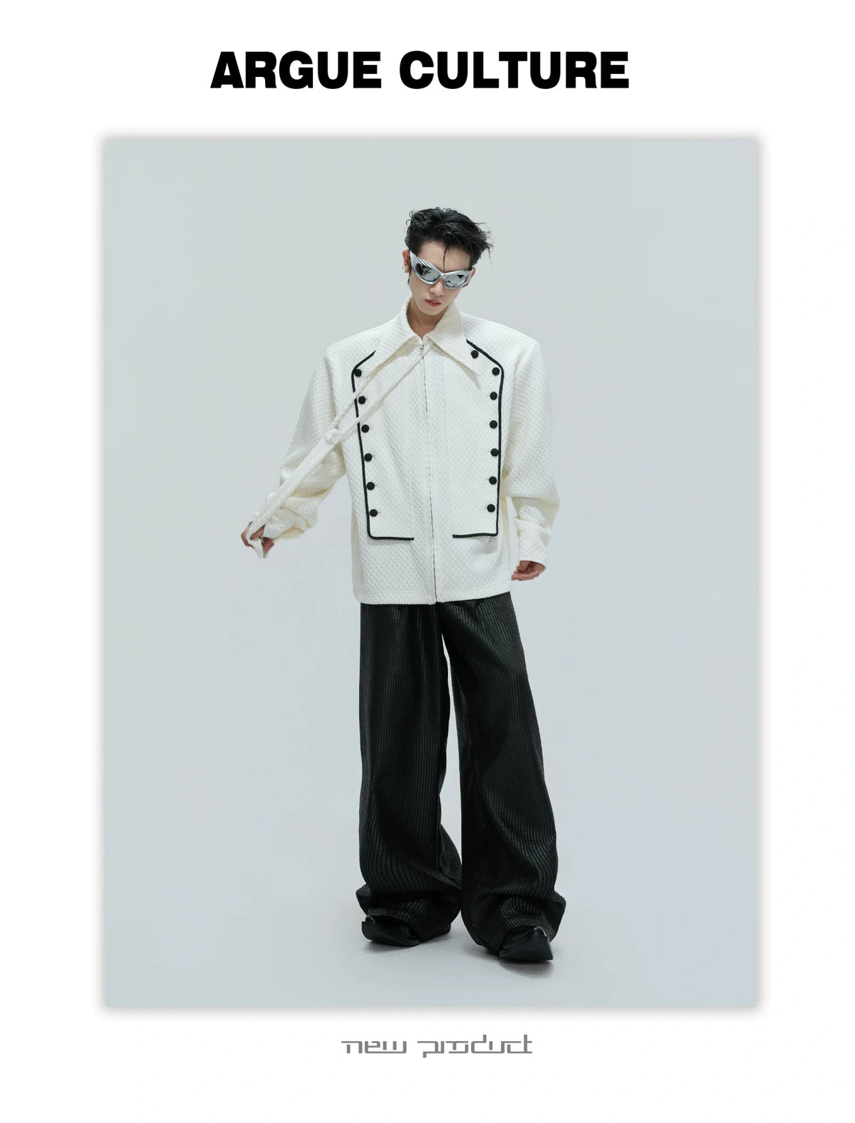 Double-Breasted Wool-Blend Jacket with Detachable Tie - description image 9