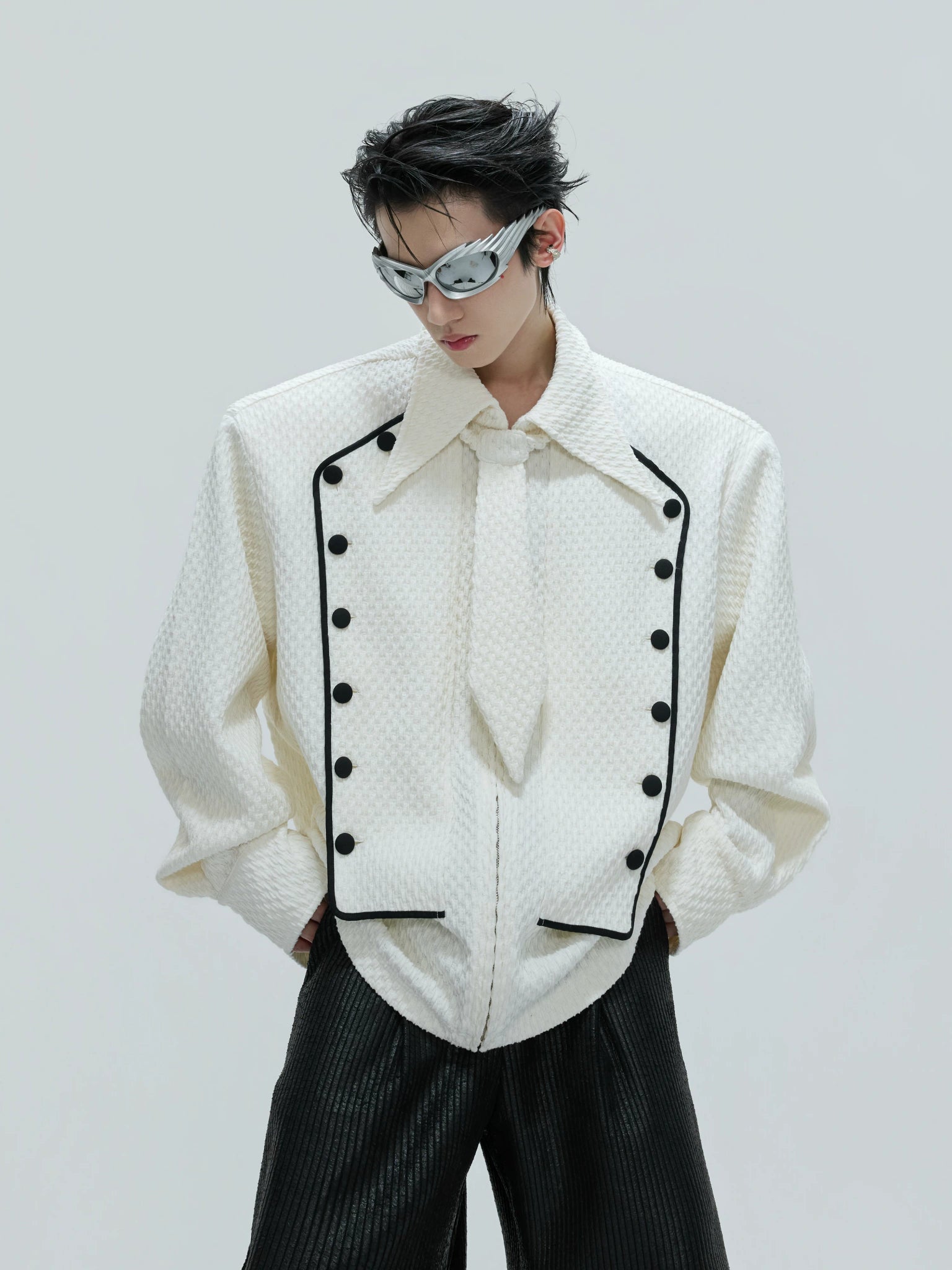 Double-Breasted Wool-Blend Jacket with Detachable Tie - main image 1