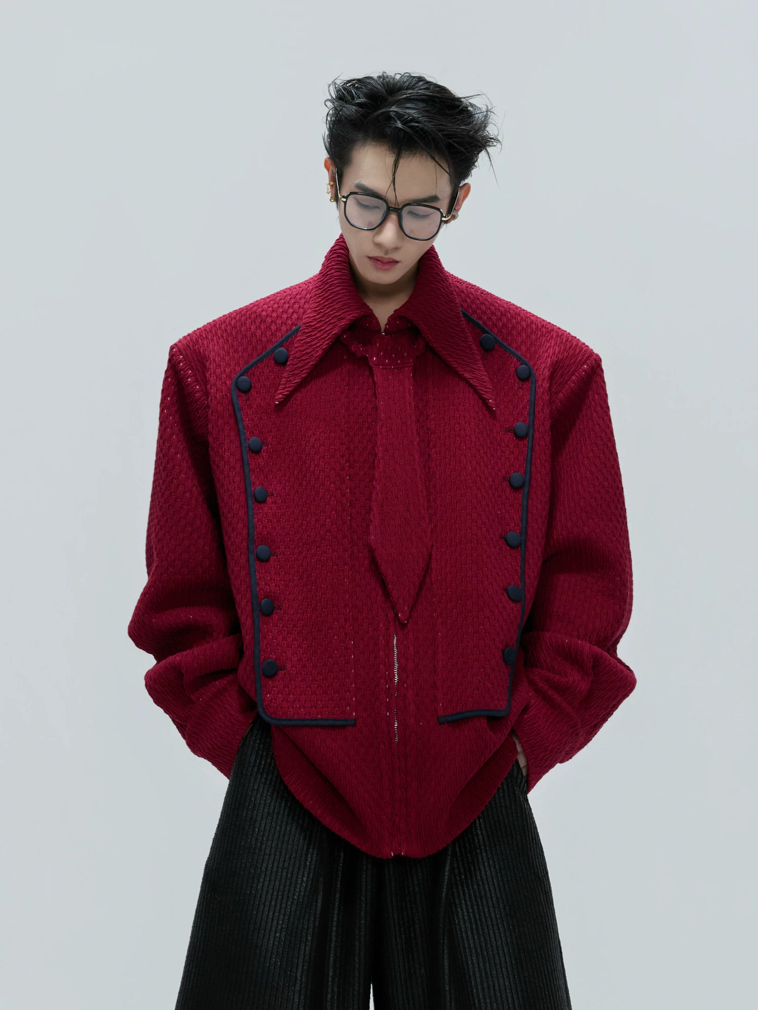 Double-Breasted Wool-Blend Jacket with Detachable Tie - main image 2