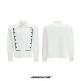 Double-Breasted Wool-Blend Jacket with Detachable Tie - White Top