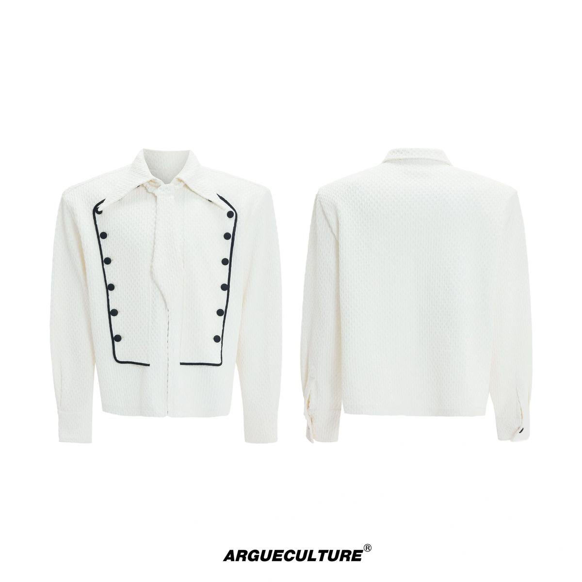 Double-Breasted Wool-Blend Jacket with Detachable Tie - White Top