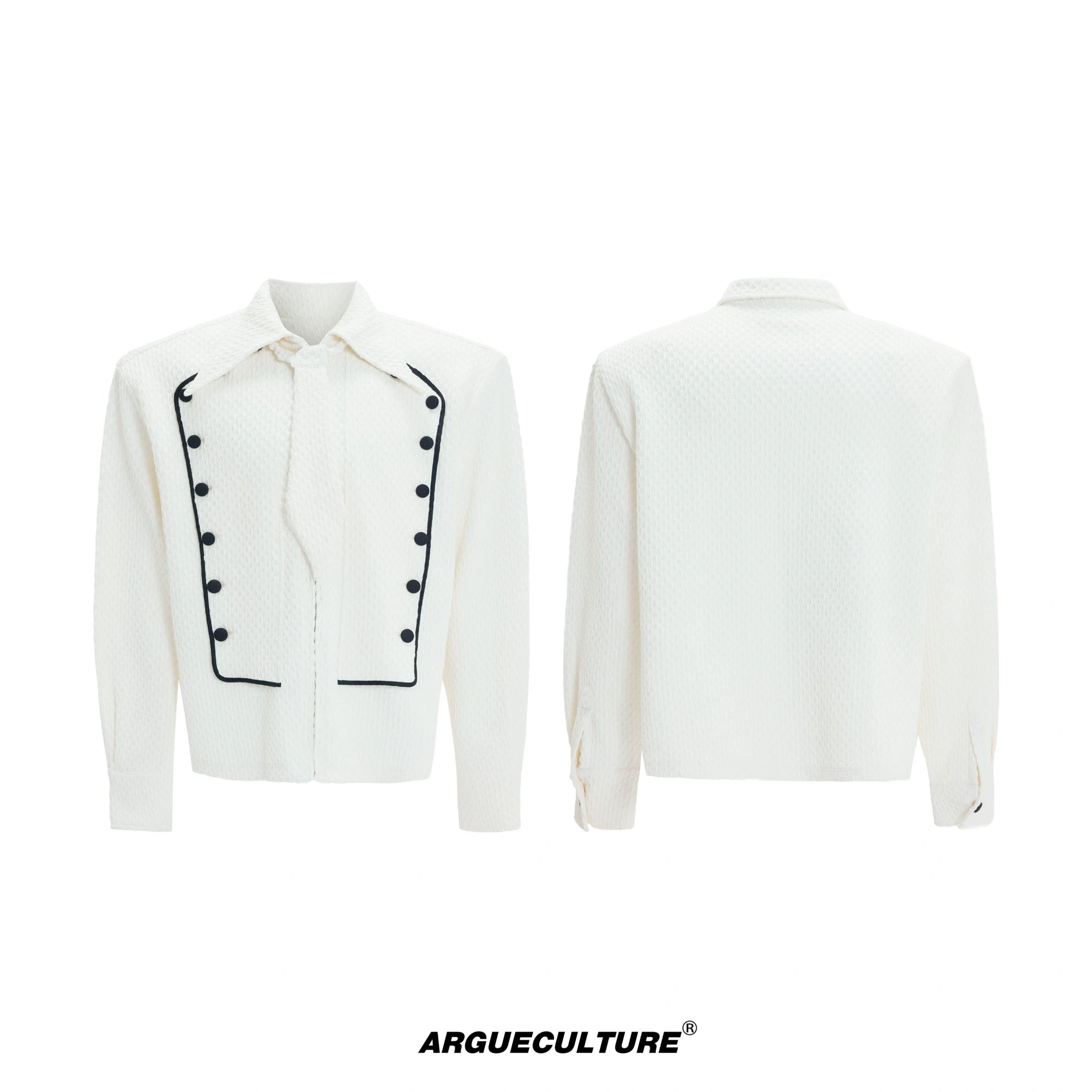 Double-Breasted Wool-Blend Jacket with Detachable Tie - White Top