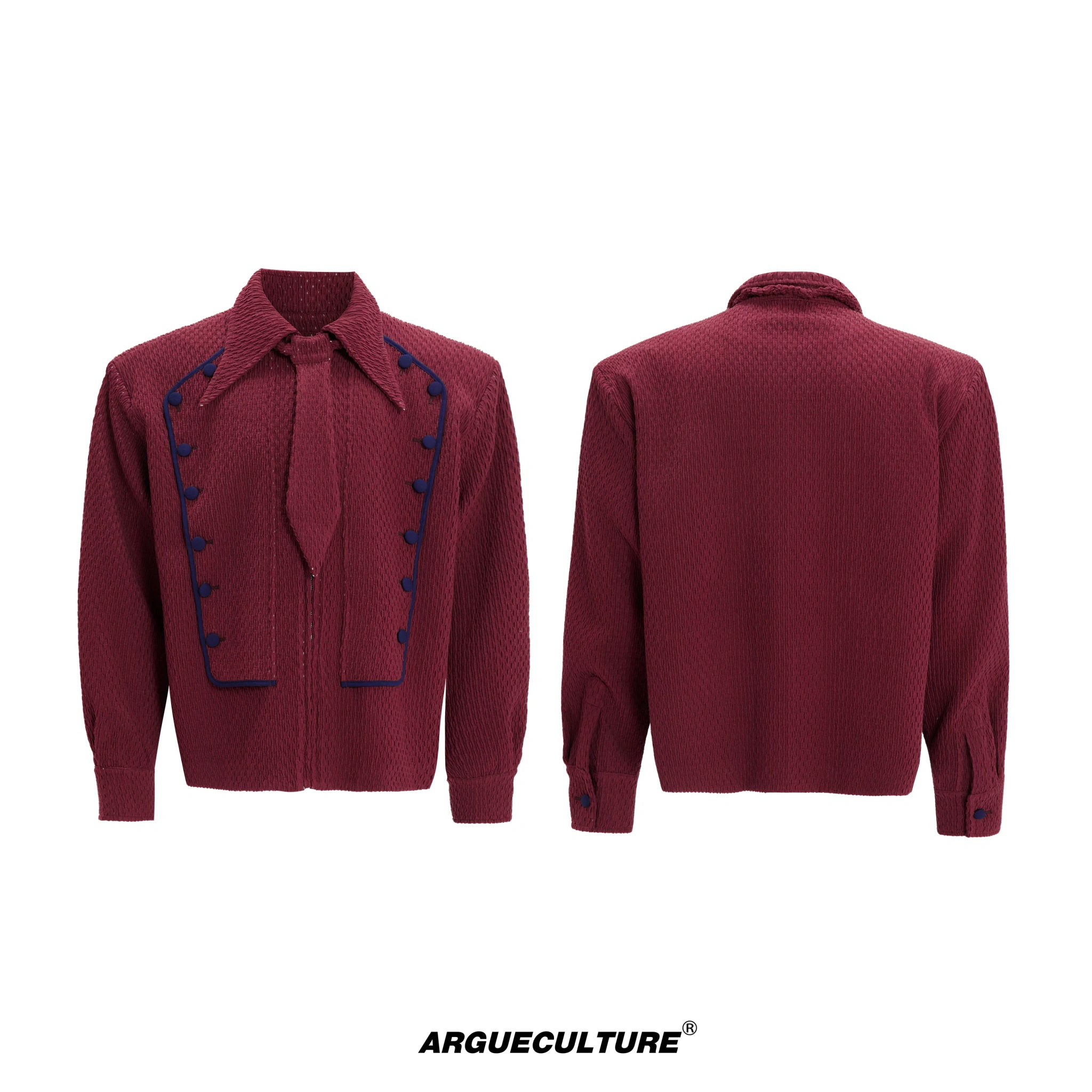 Double-Breasted Wool-Blend Jacket with Detachable Tie - Red Top