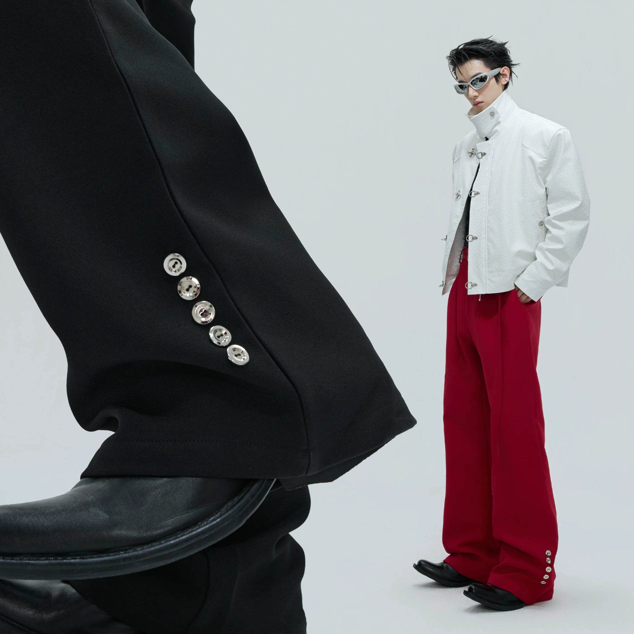Flared Wool-Blend Trousers with Detachable Fur Waist - main image 4