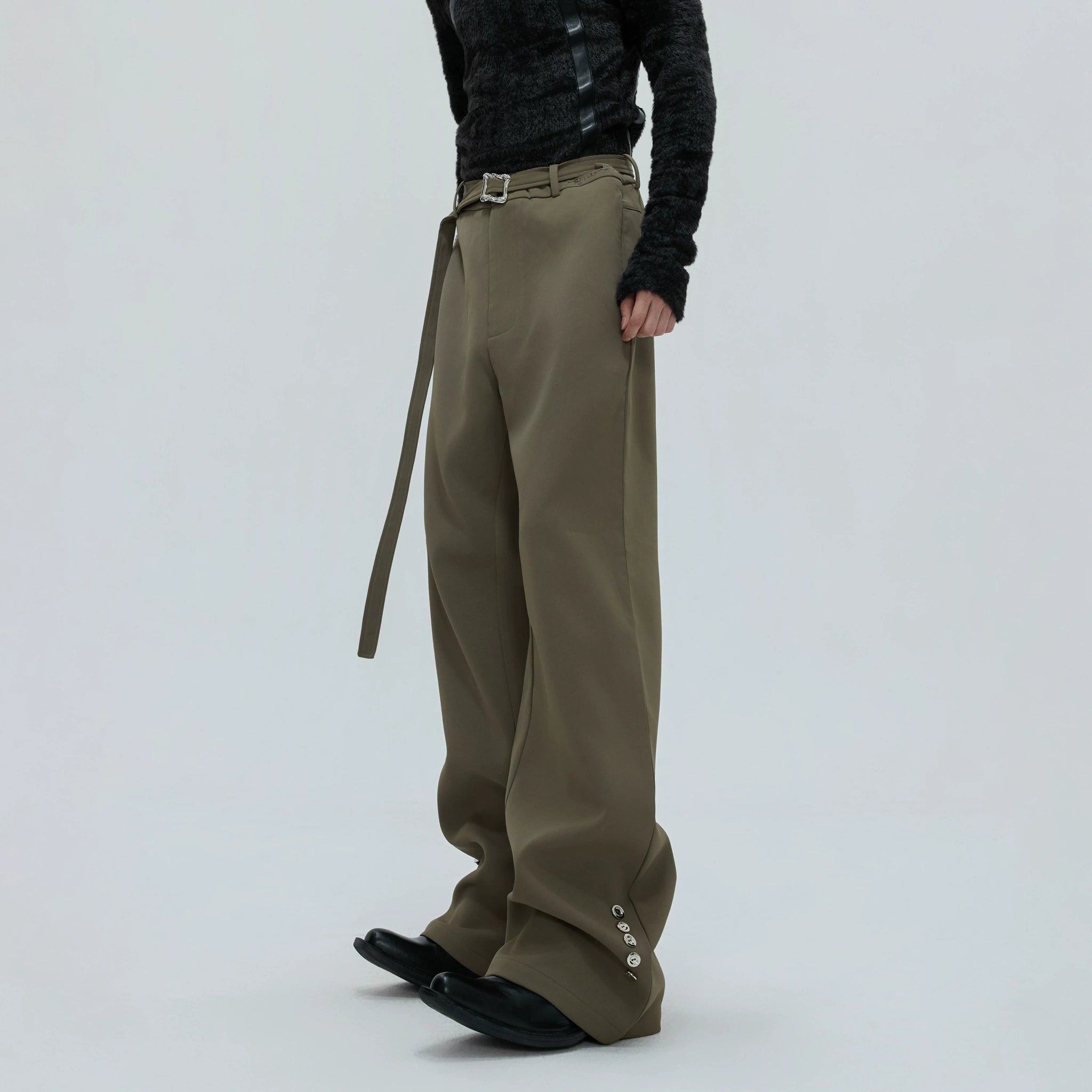 Flared Wool-Blend Trousers with Detachable Fur Waist - main image 5