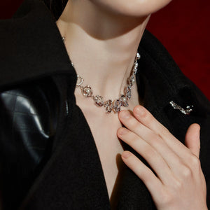 Layered Zircon Collarbone Necklace | Adjustable Silver - main image 2