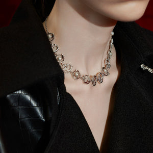Layered Zircon Collarbone Necklace | Adjustable Silver - main image 4
