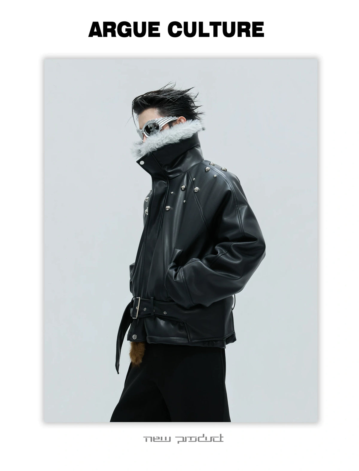 Faux Leather Fur-Collar Short Jacket | Argue Culture - description image 6