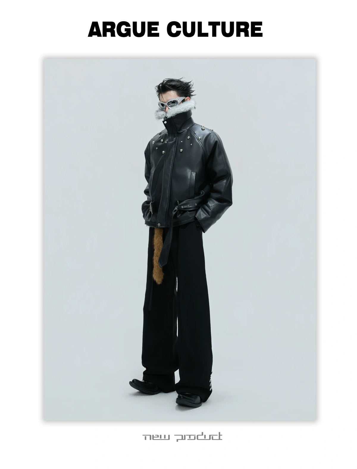 Faux Leather Fur-Collar Short Jacket | Argue Culture - description image 9
