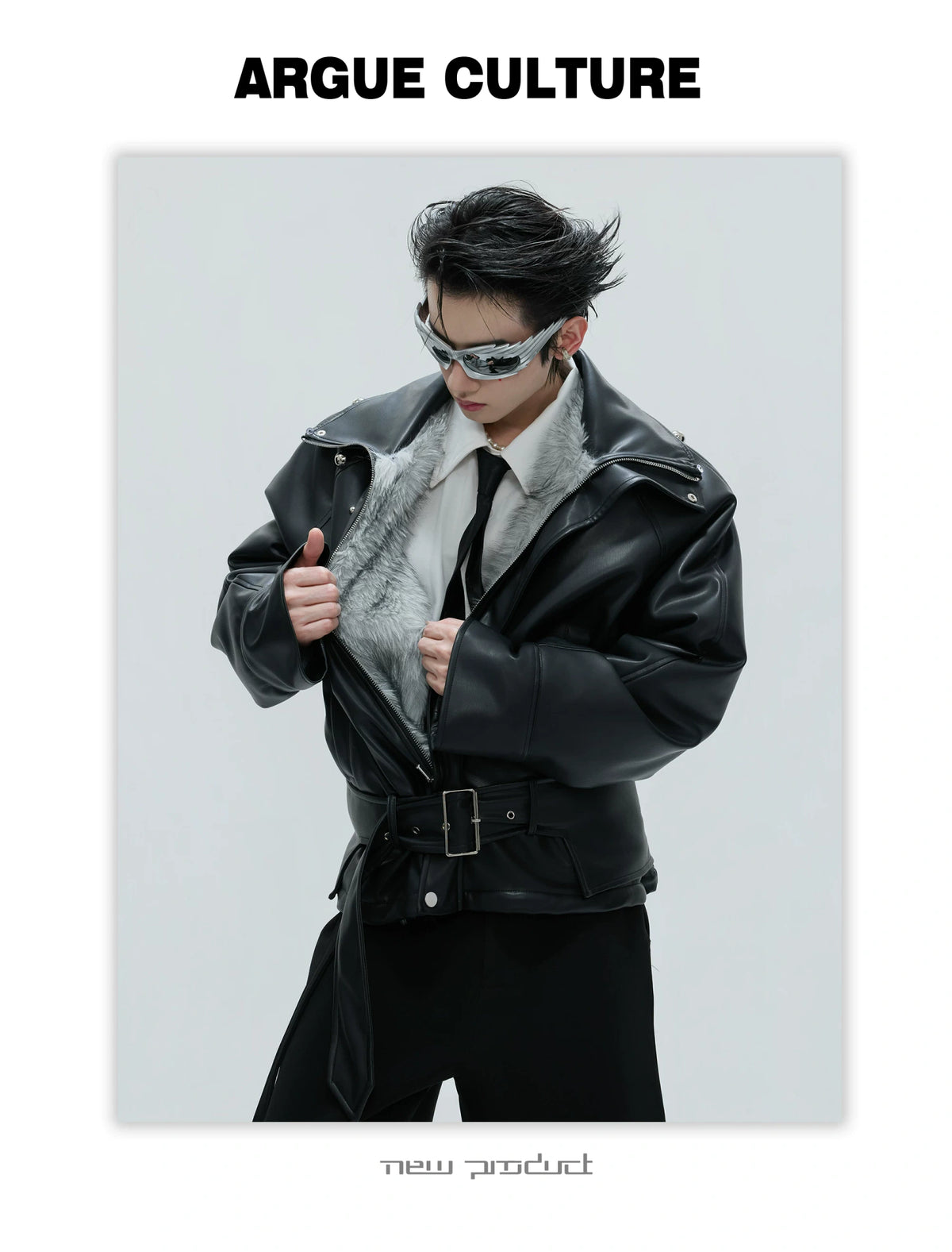 Faux Leather Fur-Collar Short Jacket | Argue Culture - description image 10