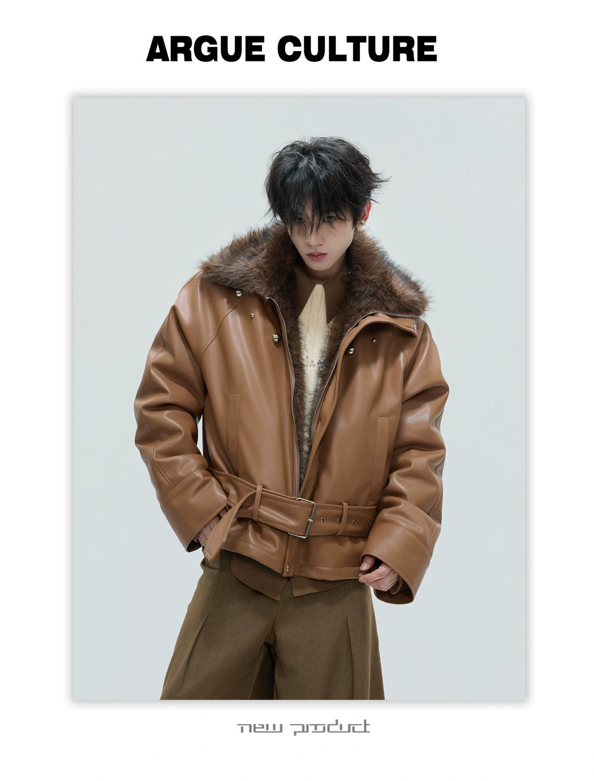 Faux Leather Fur-Collar Short Jacket | Argue Culture - description image 11