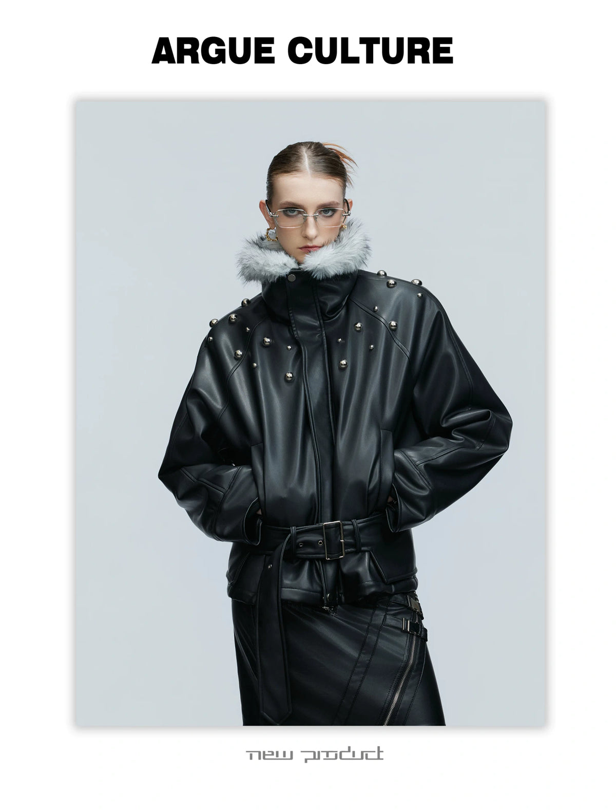 Faux Leather Fur-Collar Short Jacket | Argue Culture - description image 13
