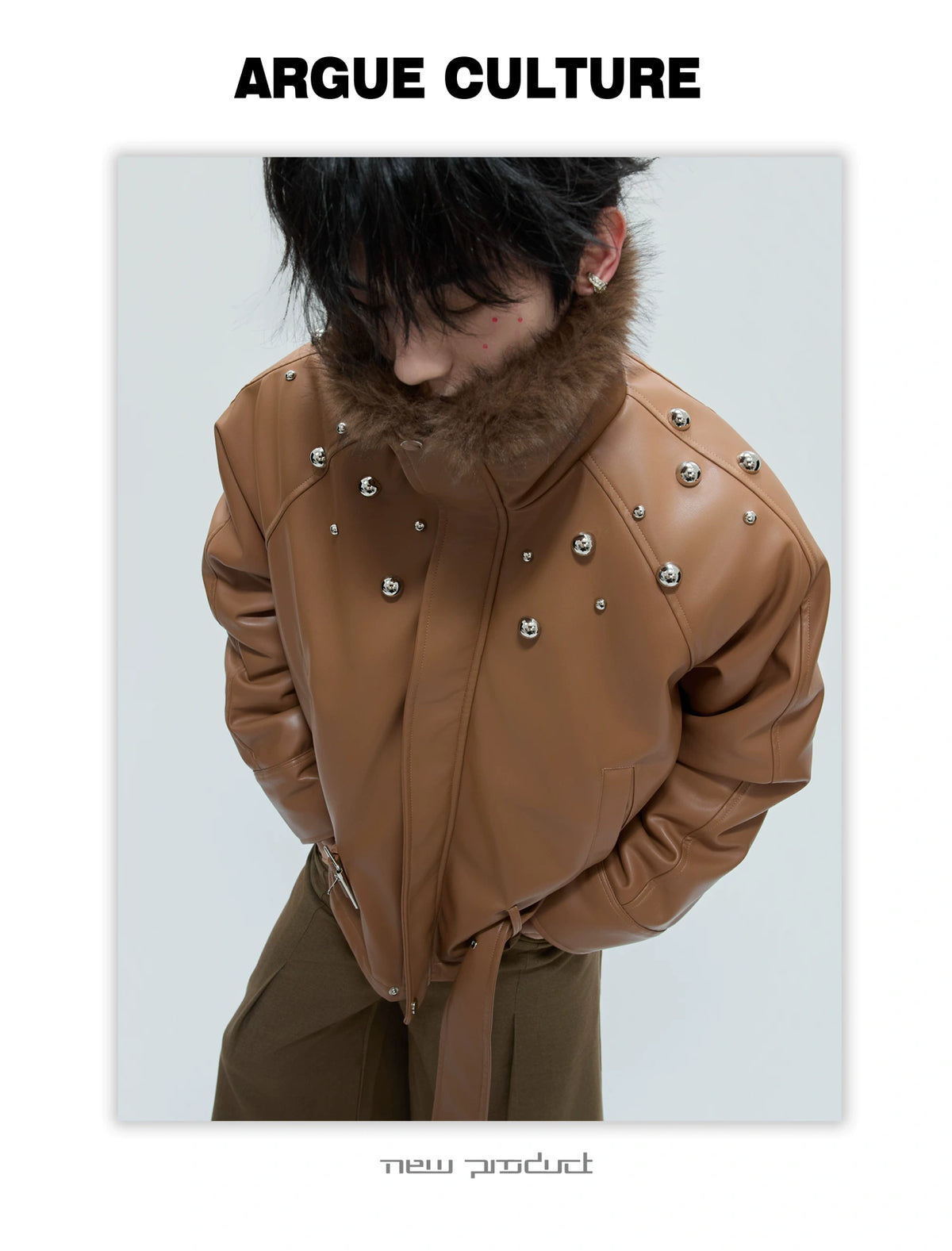 Faux Leather Fur-Collar Short Jacket | Argue Culture - description image 15