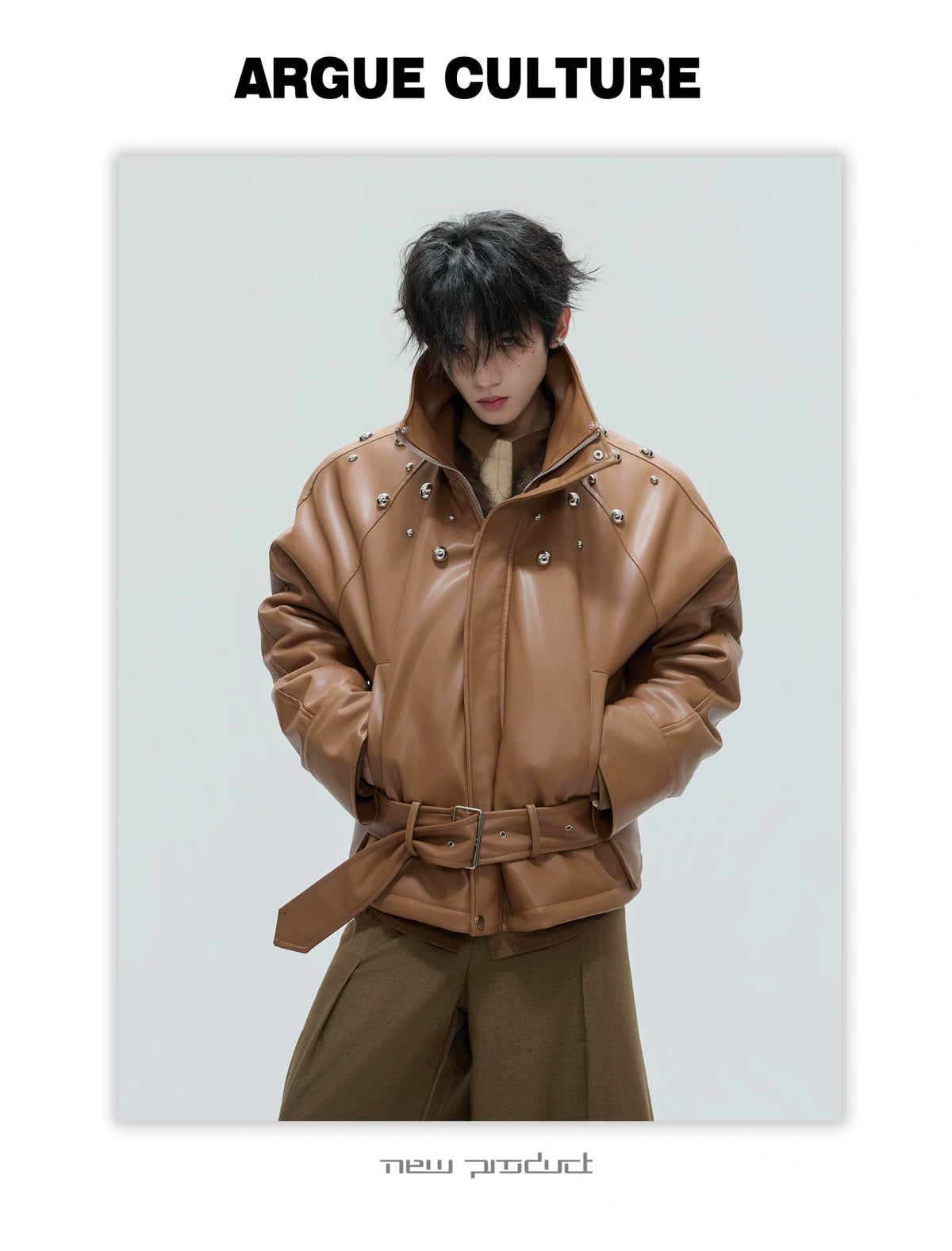 Faux Leather Fur-Collar Short Jacket | Argue Culture - description image 16