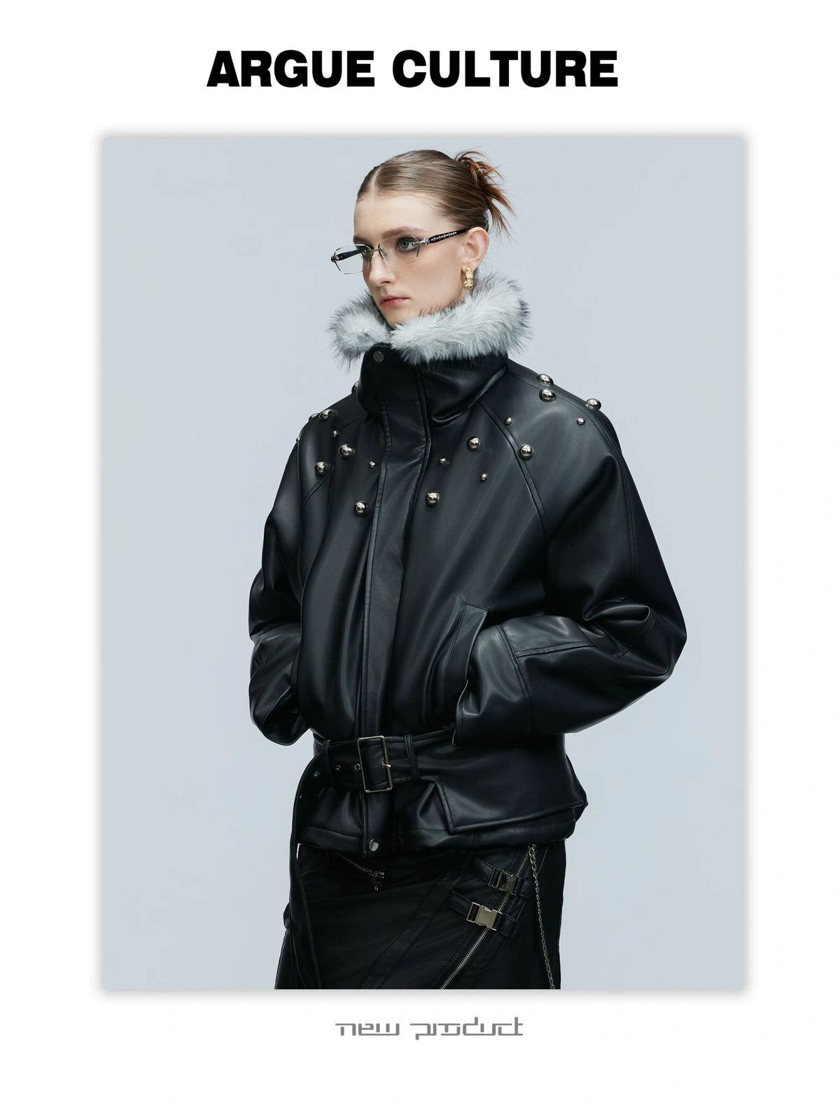Faux Leather Fur-Collar Short Jacket | Argue Culture - description image 17