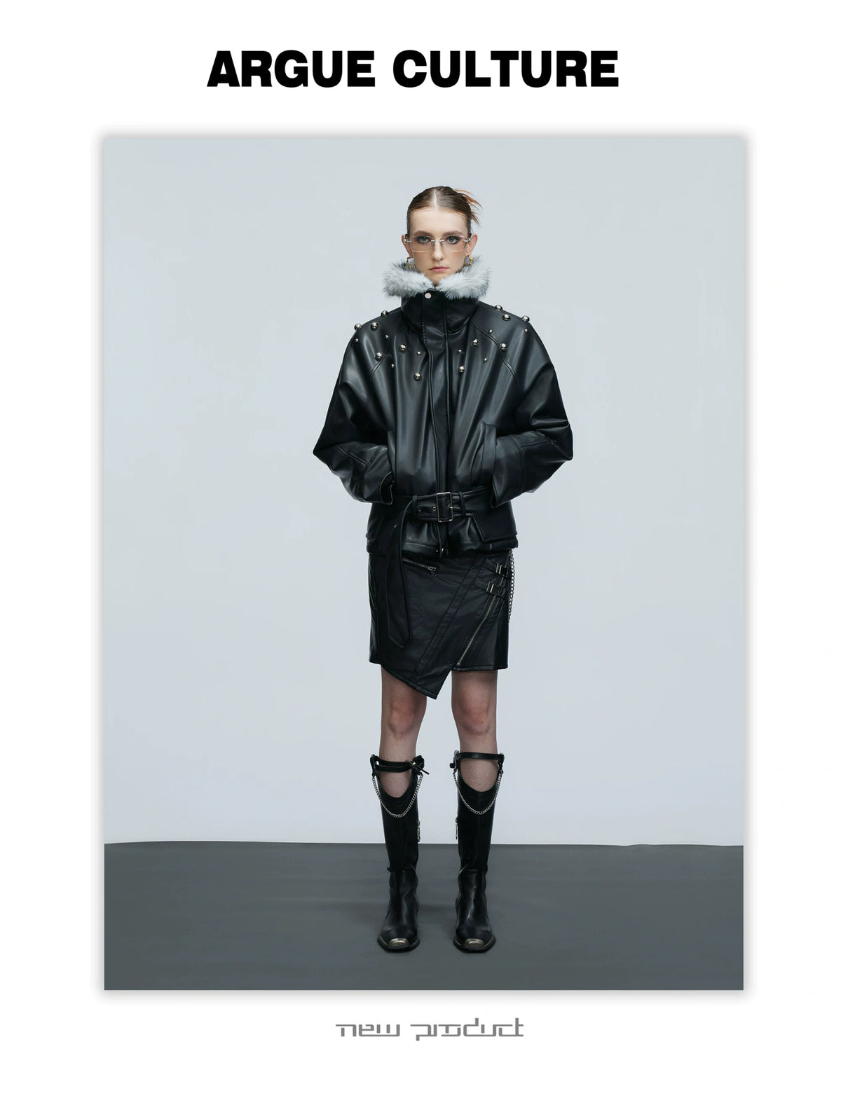 Faux Leather Fur-Collar Short Jacket | Argue Culture - description image 19