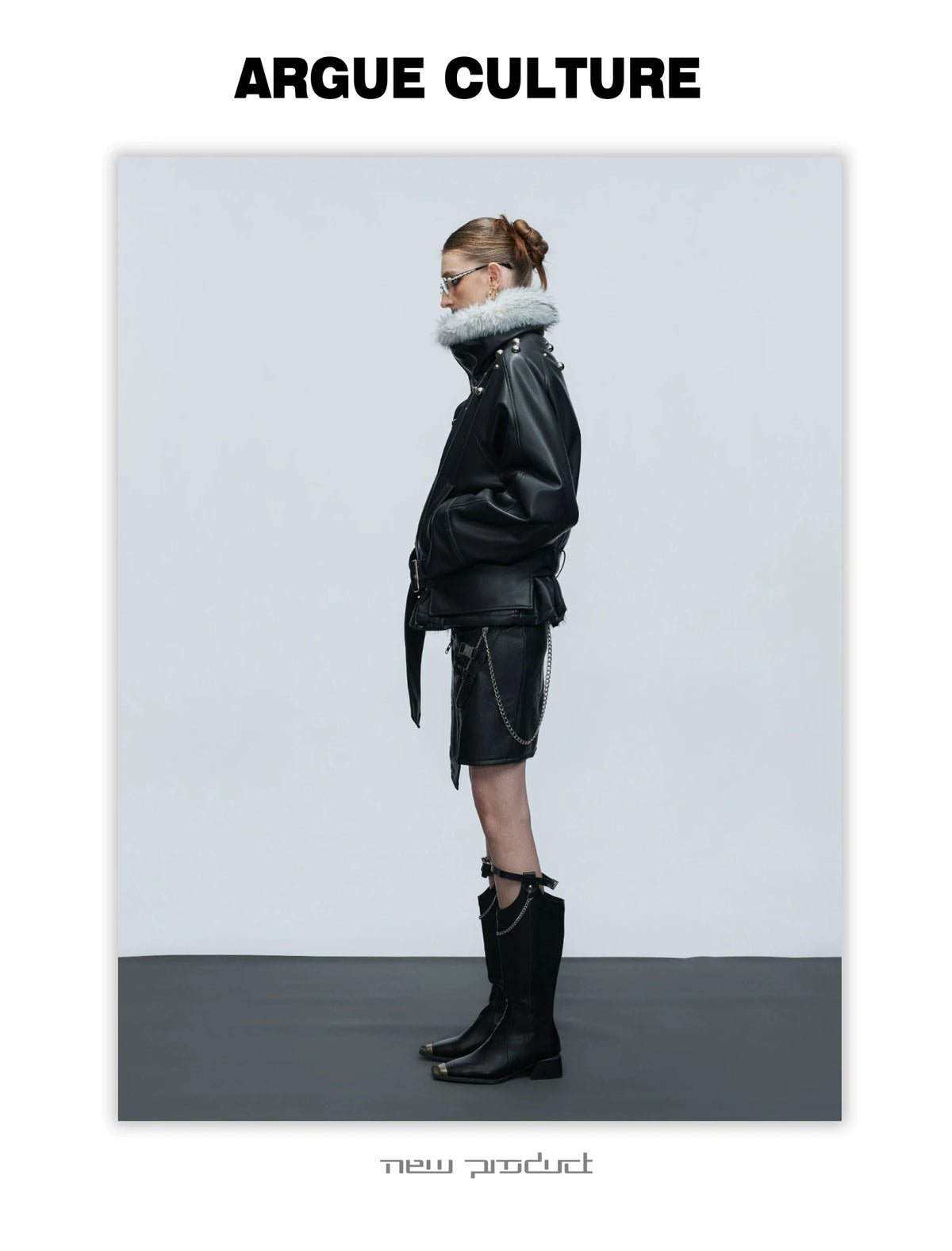 Faux Leather Fur-Collar Short Jacket | Argue Culture - description image 21