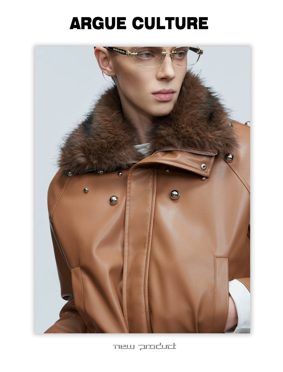 Faux Leather Fur-Collar Short Jacket | Argue Culture - description image 22