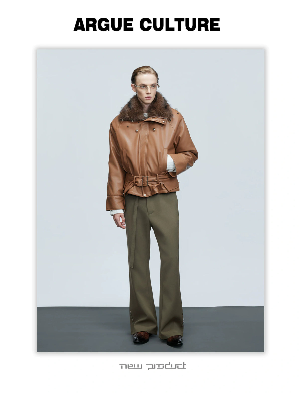 Faux Leather Fur-Collar Short Jacket | Argue Culture - description image 23