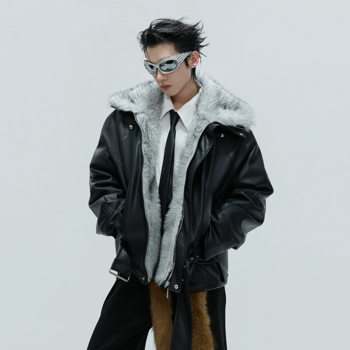 Faux Leather Fur-Collar Short Jacket | Argue Culture - main image 1
