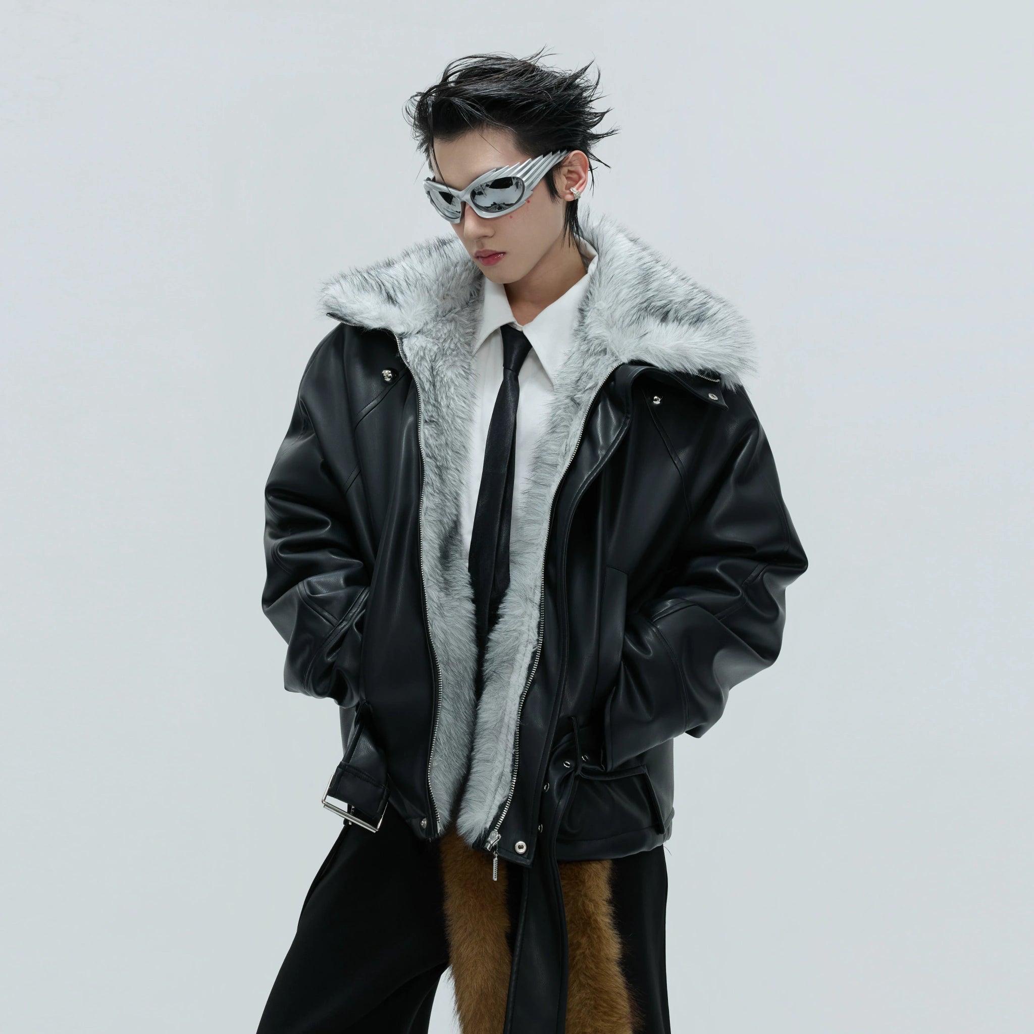 Faux Leather Fur-Collar Short Jacket | Argue Culture - main image 1