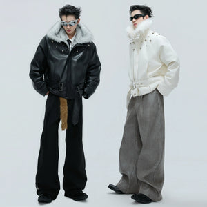 Faux Leather Fur-Collar Short Jacket | Argue Culture - main image 4