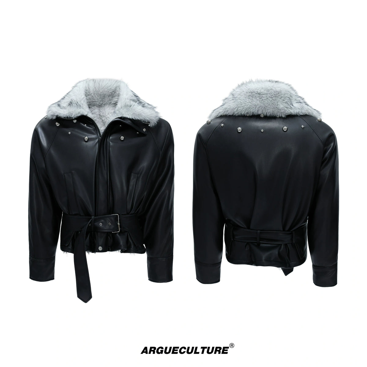Faux Leather Fur-Collar Short Jacket | Argue Culture - Black Top