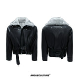 Faux Leather Fur-Collar Short Jacket | Argue Culture - Black Top