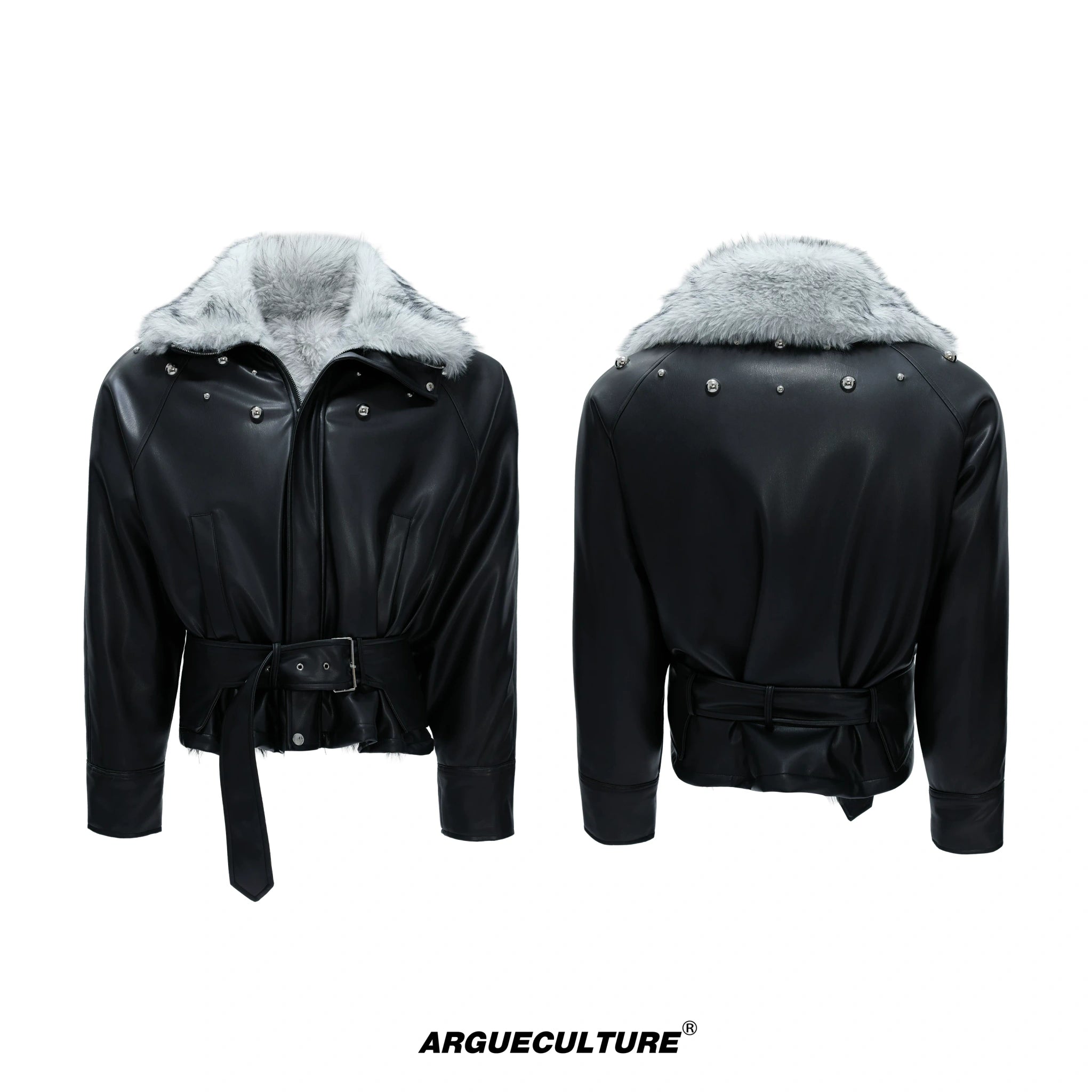 Faux Leather Fur-Collar Short Jacket | Argue Culture - Black Top