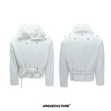 Faux Leather Fur-Collar Short Jacket | Argue Culture - White Top
