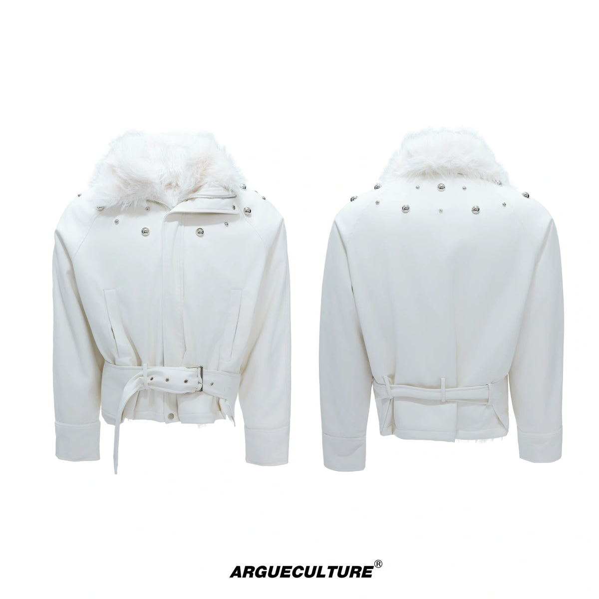 Faux Leather Fur-Collar Short Jacket | Argue Culture - White Top