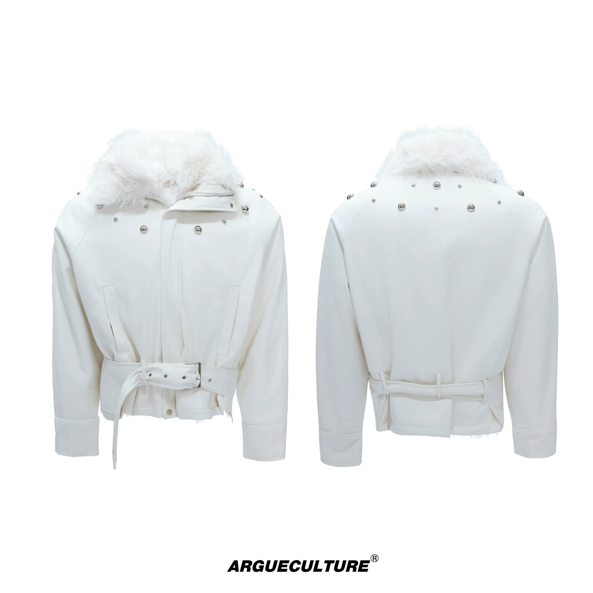 Faux Leather Fur-Collar Short Jacket | Argue Culture - White Top