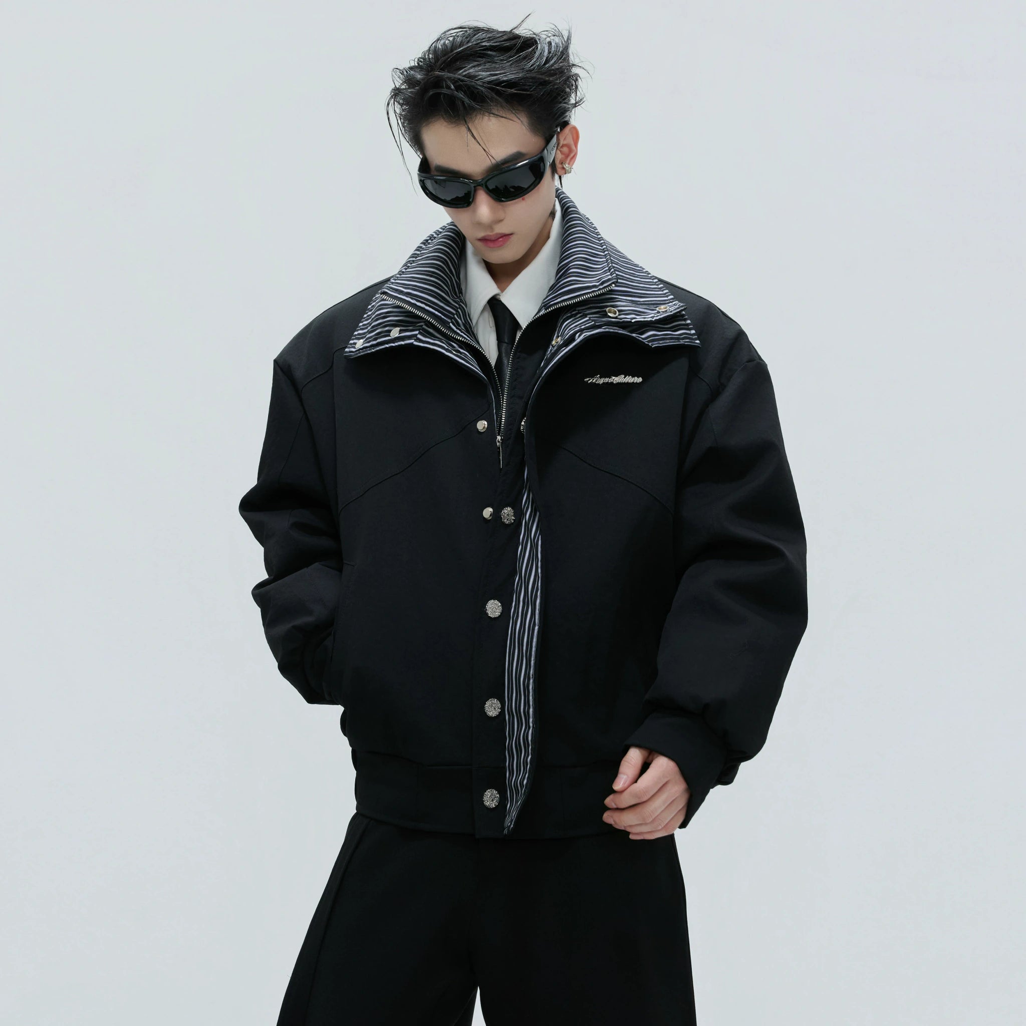 Washed Stripe Faux-Layer Padded Jacket for Unisex - main image 3
