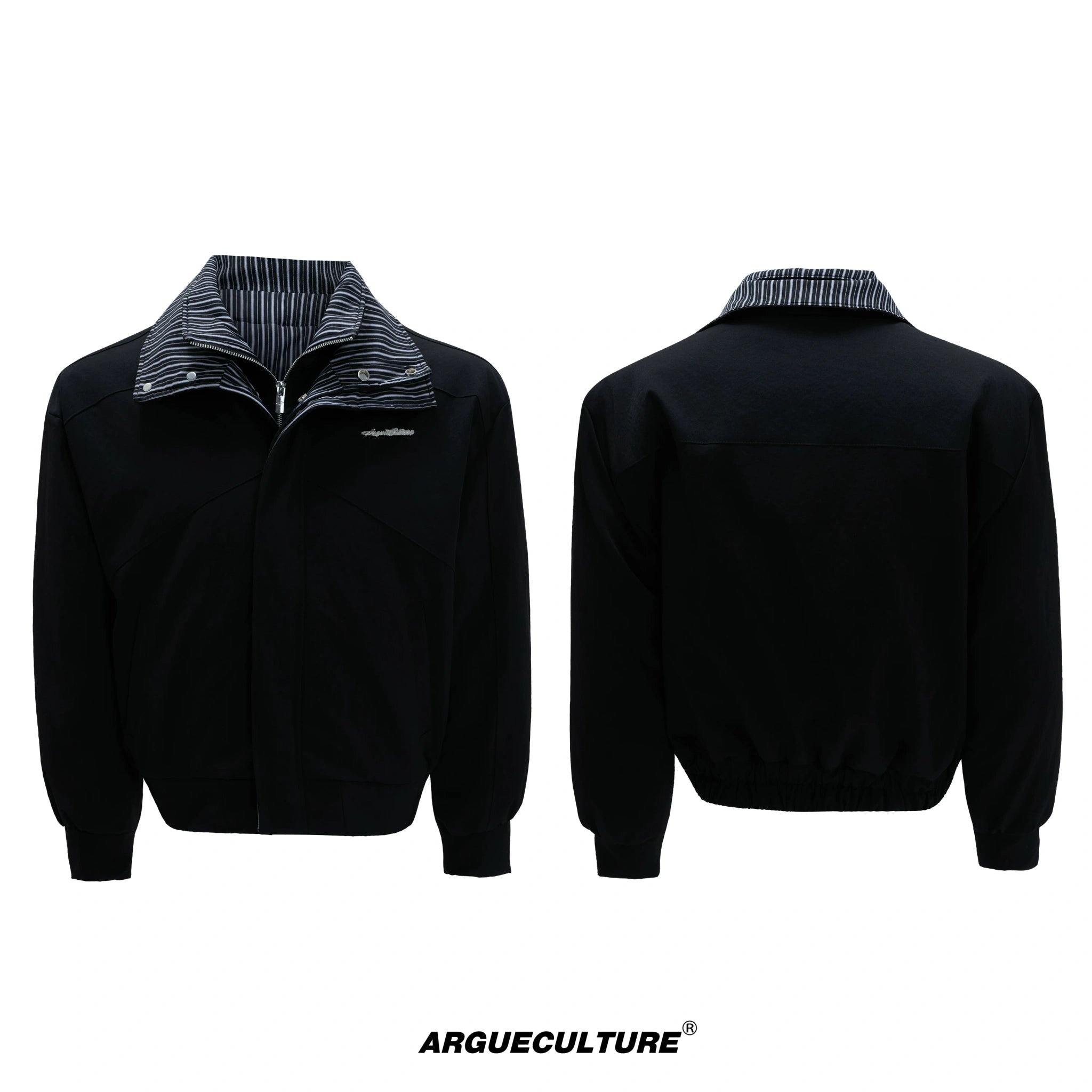 Washed Stripe Faux-Layer Padded Jacket for Unisex - Black Top