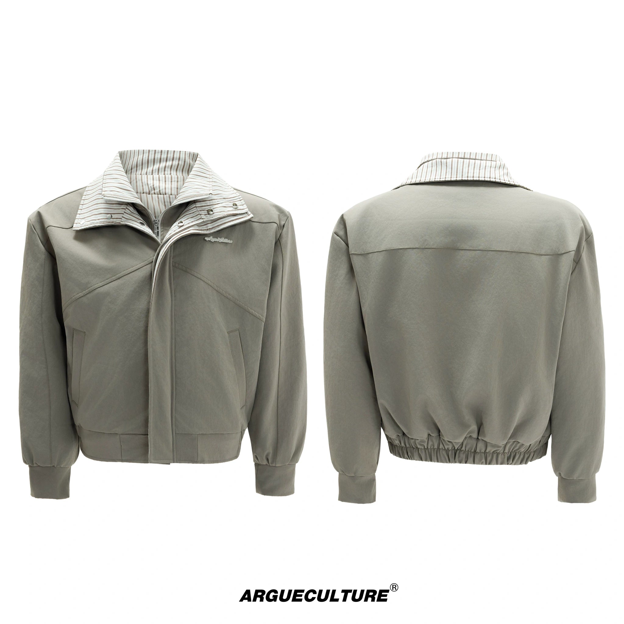 Washed Stripe Faux-Layer Padded Jacket for Unisex - Khaki Top