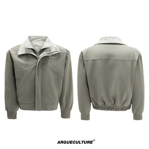Washed Stripe Faux-Layer Padded Jacket for Unisex - Khaki Top