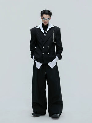 Relaxed Black Cotton Notch-Lapel Suit Set for Streetwear - main image 1