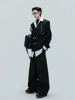 Relaxed Black Cotton Notch-Lapel Suit Set for Streetwear - main image 2