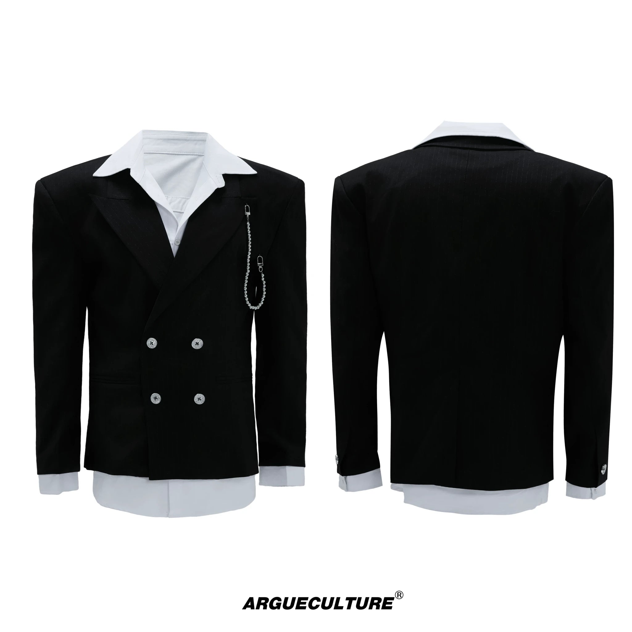 Relaxed Black Cotton Notch-Lapel Suit Set for Streetwear - Black Jacket