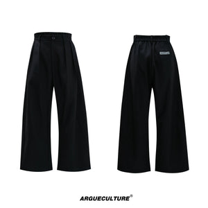 Relaxed Black Cotton Notch-Lapel Suit Set for Streetwear - Black Pants