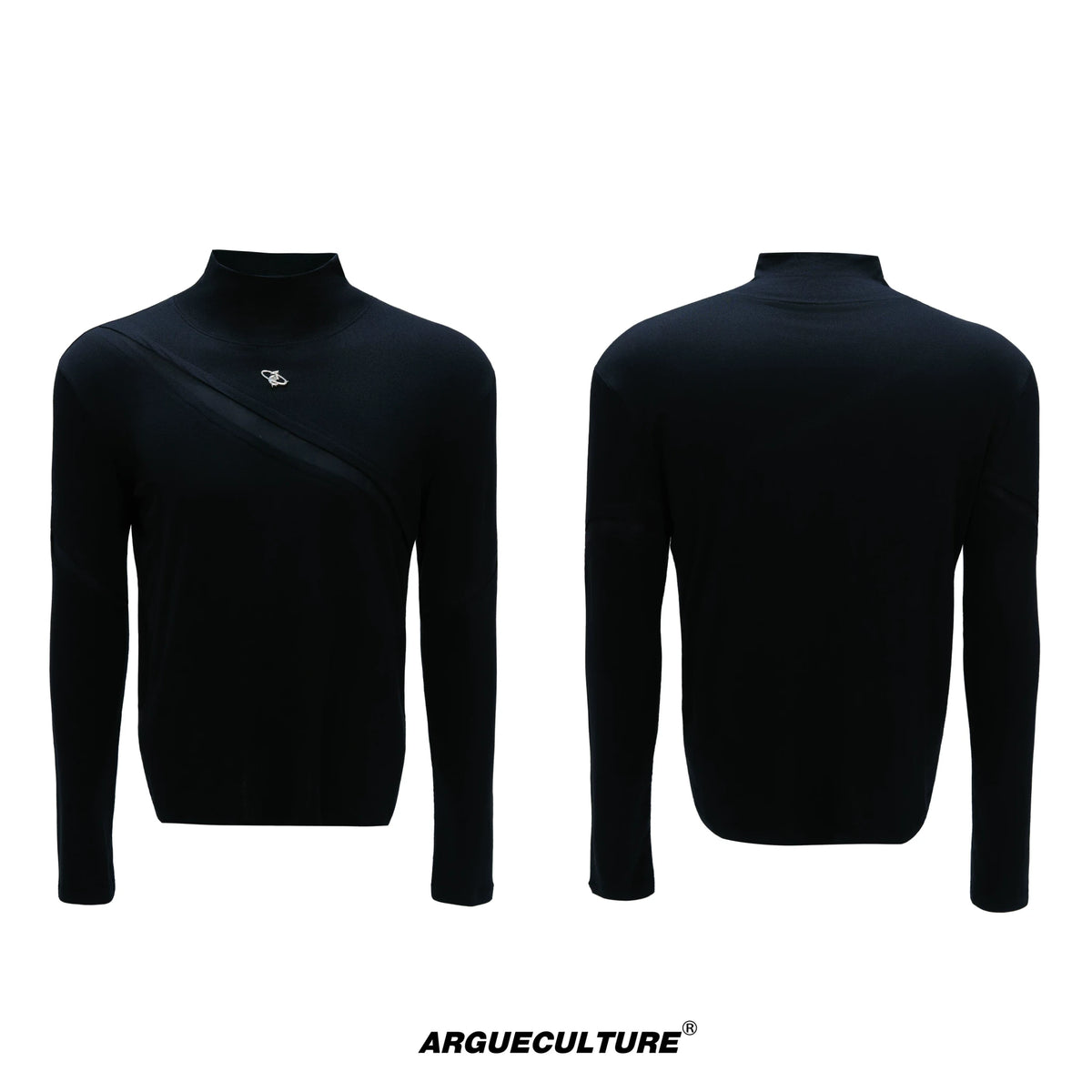 Deconstructed Cotton Turtleneck Base Layer Top - Sculpted Black Top