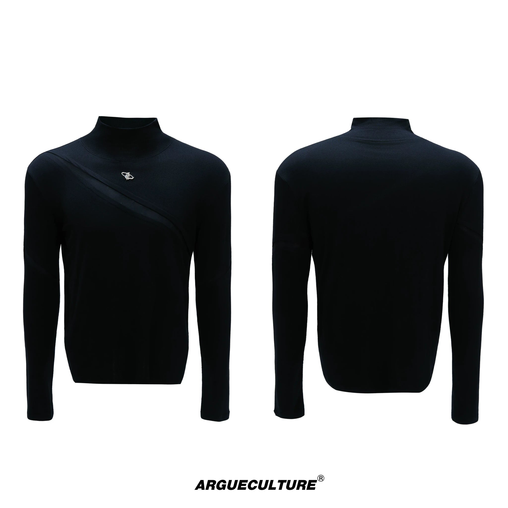 Deconstructed Cotton Turtleneck Base Layer Top - Sculpted Black Top