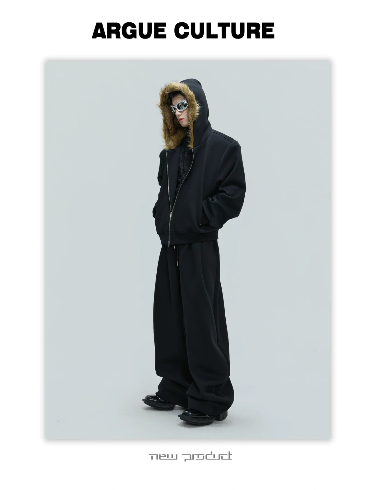 Fur-Collar Hooded Zip Cardigan in Relaxed Cotton - description image 7